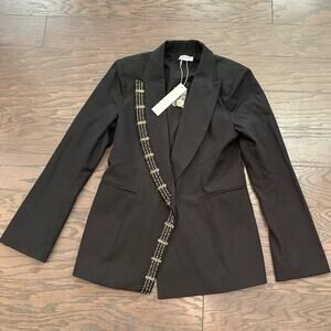 Shauna Courtney London Black Asymetrical Embelished Blazer Size Medium NWT